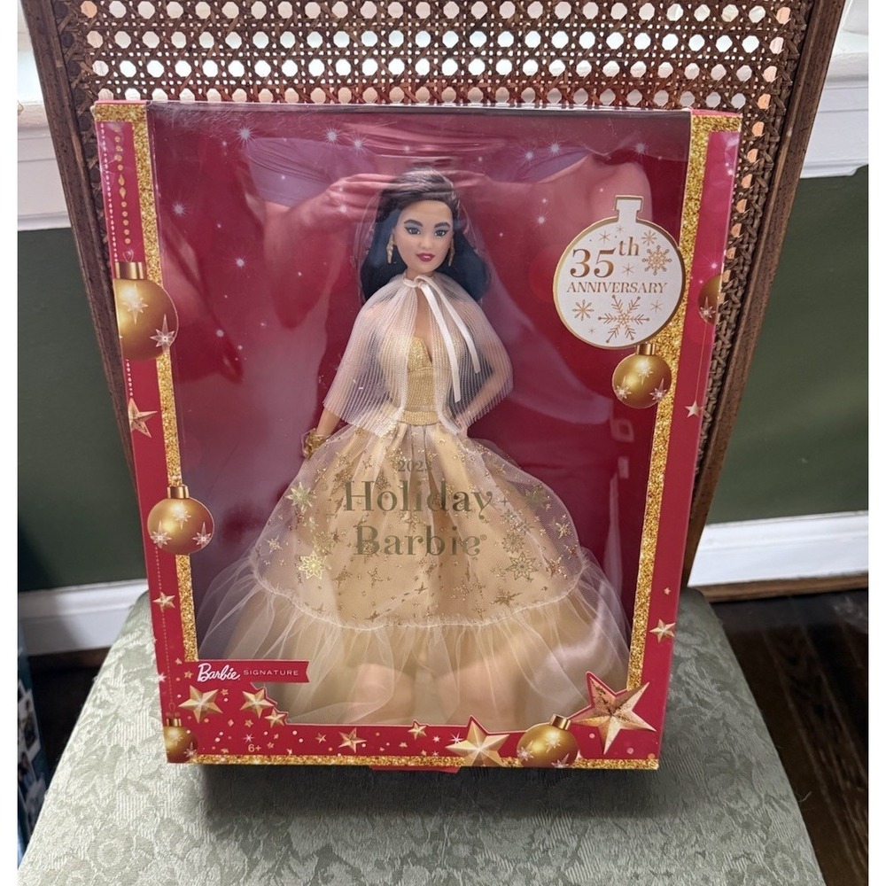 Barbie Signature 2023 Holiday Collector Doll with Golden Gown and Black Hair